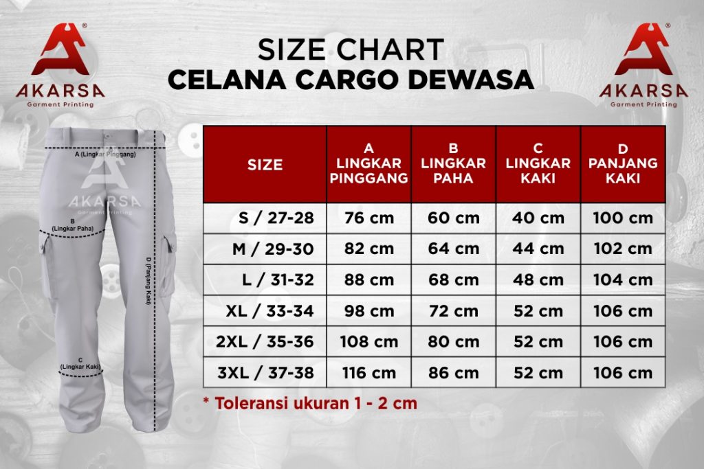 Size Chart Celana Cargo