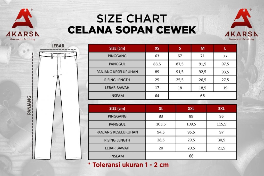 Size Chart Celana Sopan Cewek
